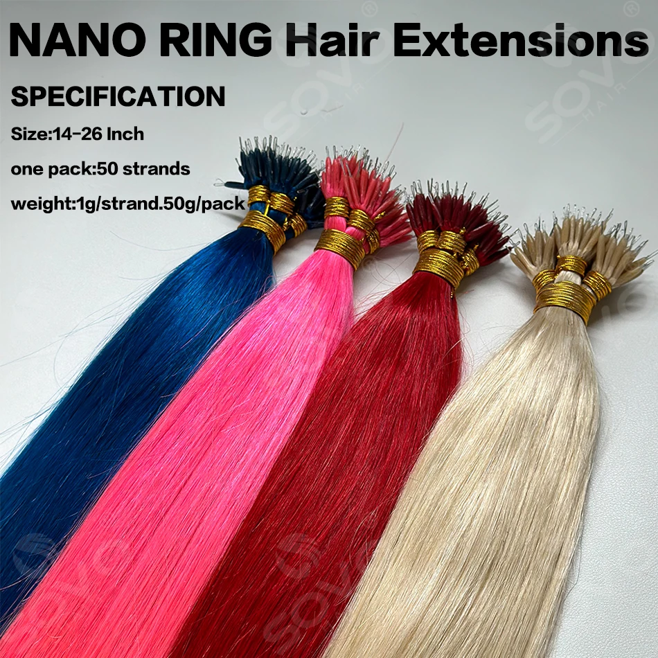 Nano Ring Hair Extensions 100% Remy Colorful Soft Human Hair Add Volume Extend Length 12-26 Inch 50g/100g Personalized Styling