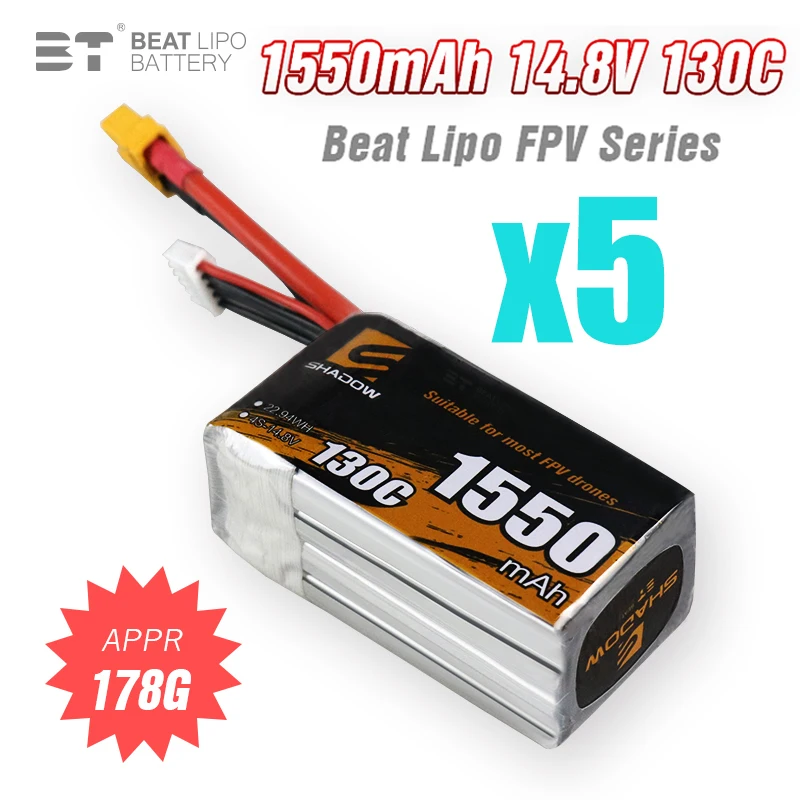 

4s 14.8V 1550mAh 130C LiPo Battery For RC Quadcopter Helicopter FPV Racing Drone Spare Parts 14.8V Rechargeable Battery