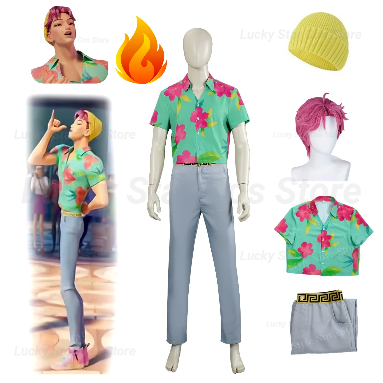 

K P Demon Hunters Abby Cosplay Costume Wig Shirt Pants Outfit For Men Women Saja Boys Roleplay Outfits Halloween Carnival Suit