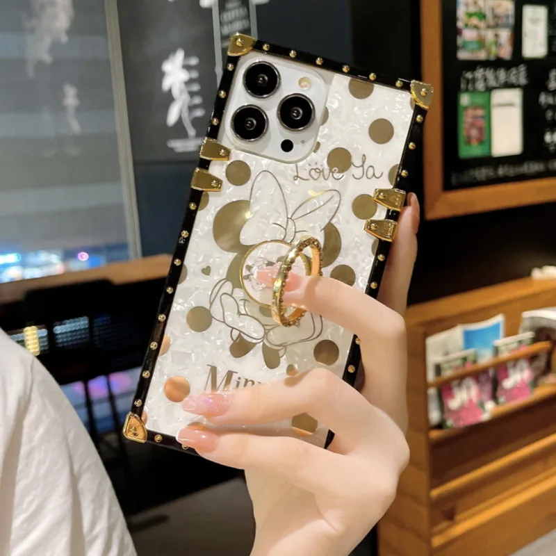 삼성 갤럭시 S22 울트라 S21 플러스 S20 FE S10 노트 20 울트라 10 9 8 용 골드 도금 마우스 오리 전화 케이스, 반짝이 스퀘어 커버