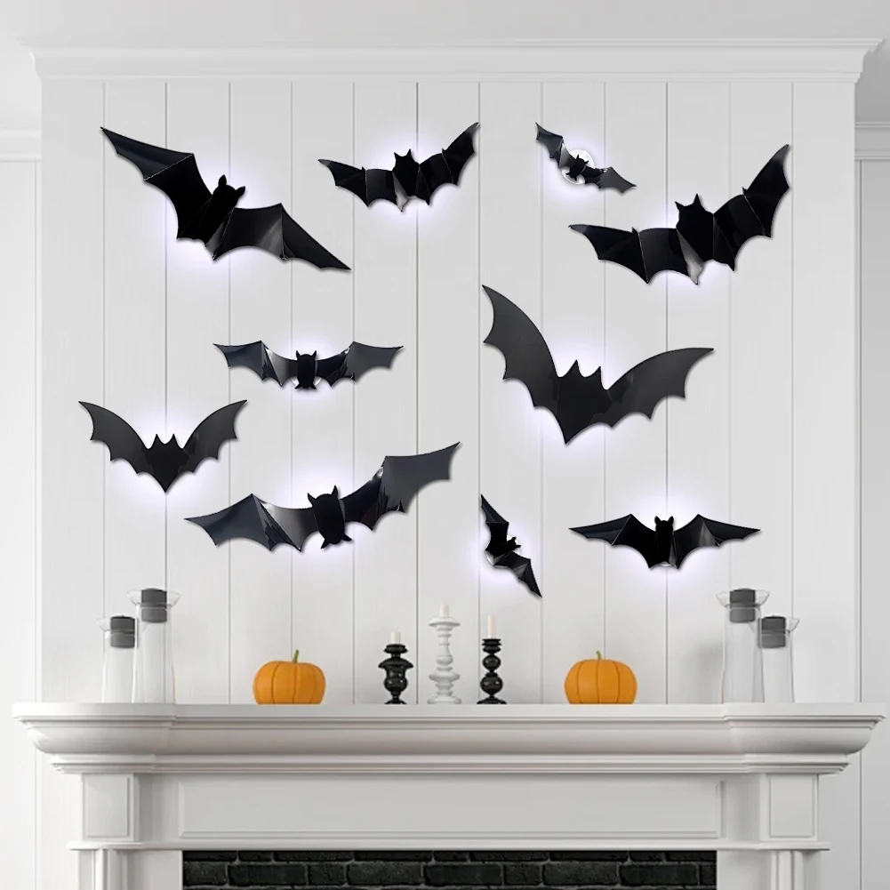 

72 шт., настенный декор с летучими мышами на Хэллоуин, светящиеся в темноте летучие мыши, украшения на стену для Хэллоуина, украшения для окон спальни