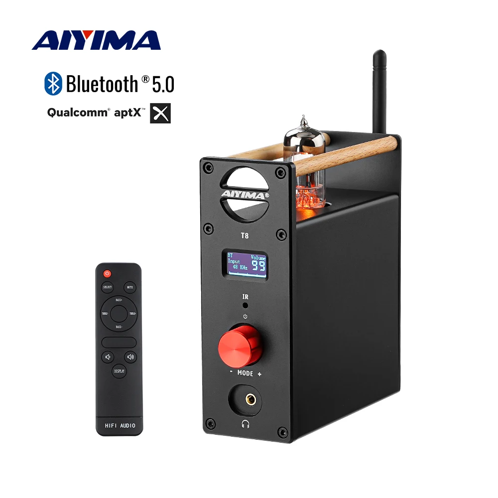 AIYIMA Audio T8 Tube Vacuum Premplifier Bluetooth Amplifier Headphone Amplifier HiFi Bluetooth Preamp Decoder DAC USB Optical