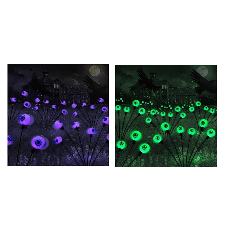 Halloween Decorations Outdoor Eyeball Lights, 4Pcs 8Leds Solar Pathway Lights Swaying By Wind For Garden Yard Durable Purple