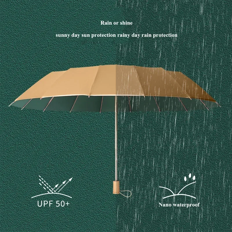 

BeauNook Ветрозащитный складной зонт для мужчин и женщин, УФ-затенок, золотой клей, защита от солнца, солнечный и дождливый, 16 костей