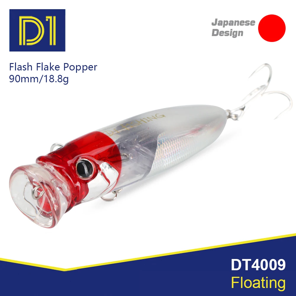 

D1 Topwater Floating Flash Flake Popper Fishing Lure 90mm/18.8g Surface Bait With Big Mouth Wobbler For Perch Bass