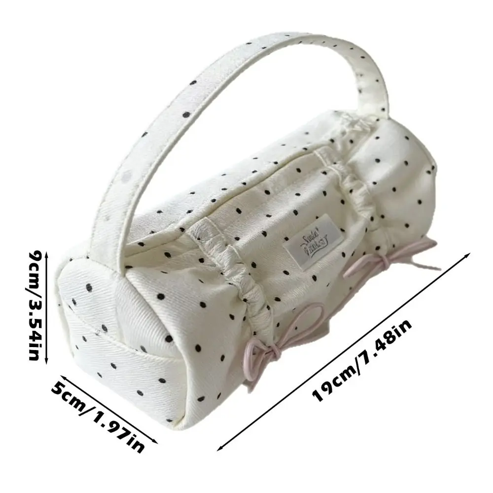 INS Polka Dot Bow Design Pencil Case Handheld Portable Pen Bag Large Capacity Stationery Pouch Gift