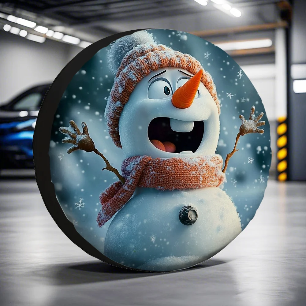 One Piece Of 2D Flat-Printed Tire Cover Featuring A Merry Christmas Snowman, Made From 100% Polyester Fabric, Suitable For Picni