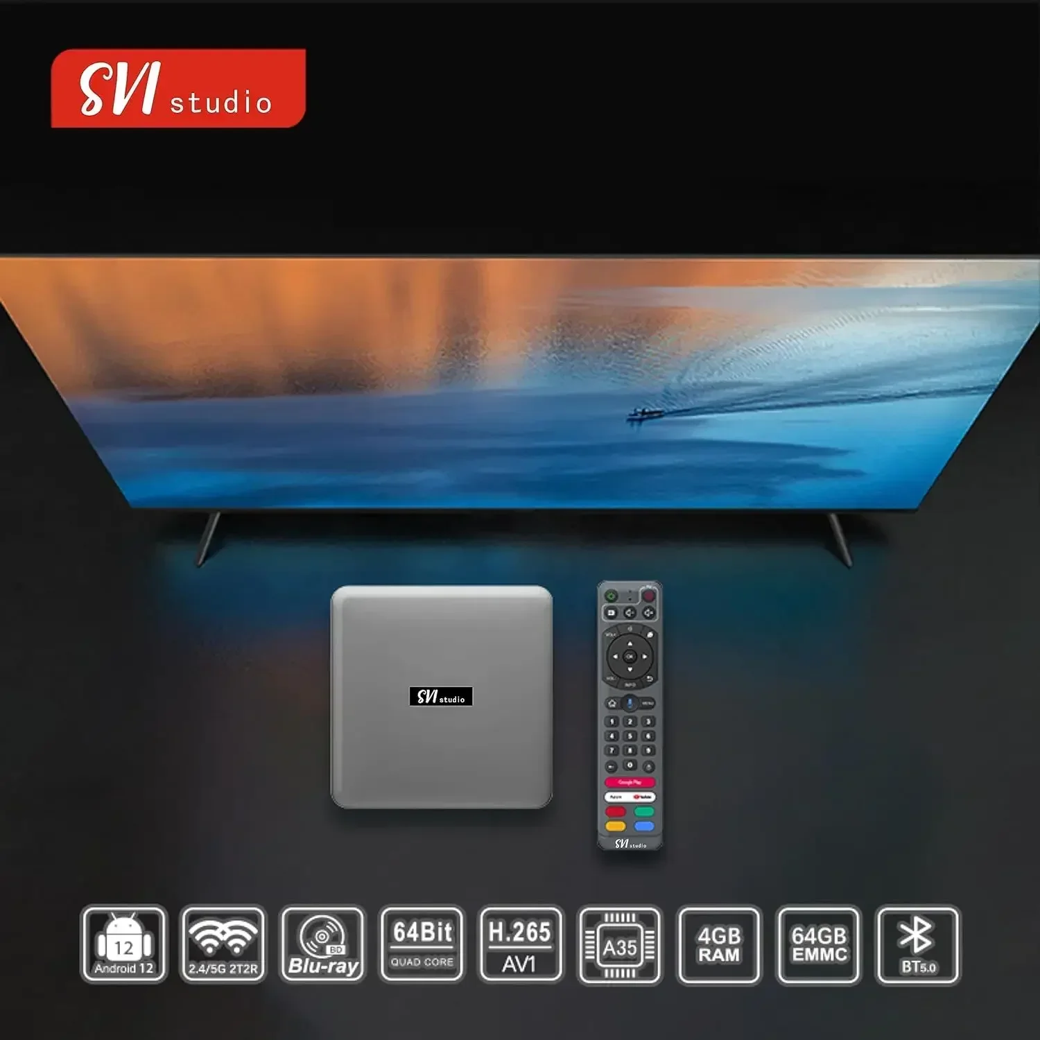 Svi Cloud 9P Smart TV BOX Cortex-A35 Android12 TV Box 4GB 64GB AI Voice Remote Ultra HD WiFi BT5.0 Set Top Box 4K Media Player