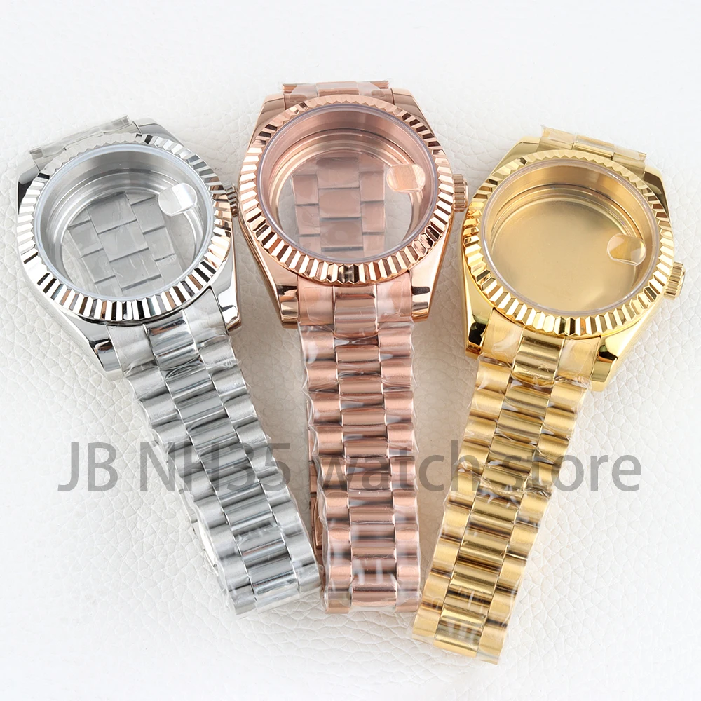 

36mm/39mm NH35 Watch Case Presidential Bracelet Silver/Rose Gold/Gold for Datejust NH35 NH36 Movement Solid 316L Stainless Steel