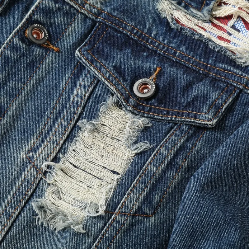 New Men's Retro classic Hole Motorcycle Jacket Y2K Streetwear Loose Fit Hip Hop mens jacket Fashion Casual Trendy Men Clothing