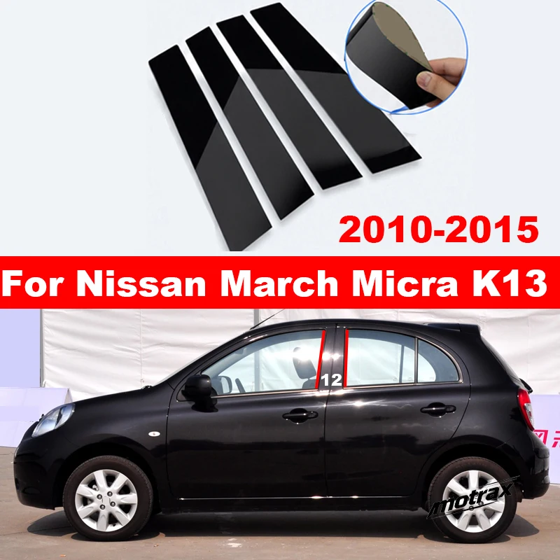 4 PCS Window Decal Pillar Posts Sticker Cover Door Trim for Nissan March Micra K13 2010-2015 Glossy Black Fit Car Accessories