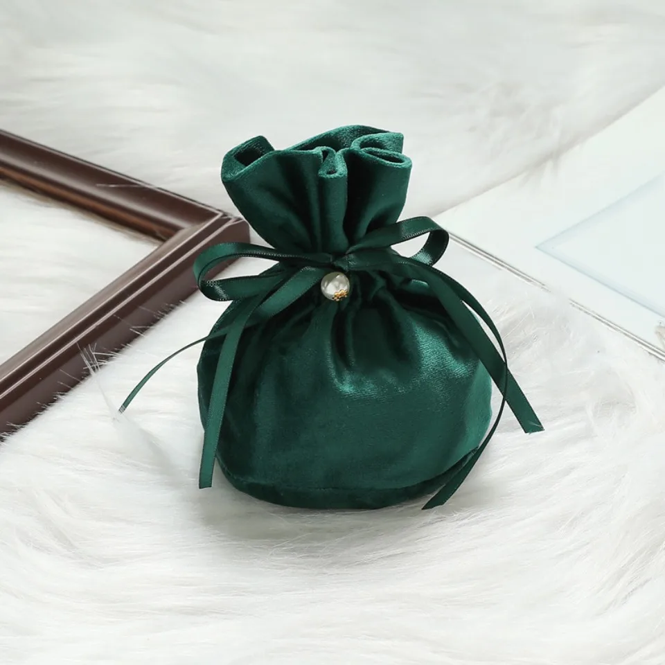 10/30/50 Stück Samtbeutel mit Kordelzug, grünes Band, Aufbewahrungsbeutel für Hochzeit, Party, Süßigkeiten, Geschenkverpackung, Heimbedarf – Detail 6