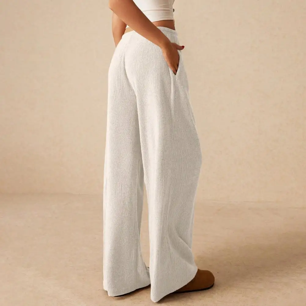 Pantalon à jambes larges pour femme, taille élastique, avec cordon de serrage réglable, coupe ample, couleur unie pour le travail