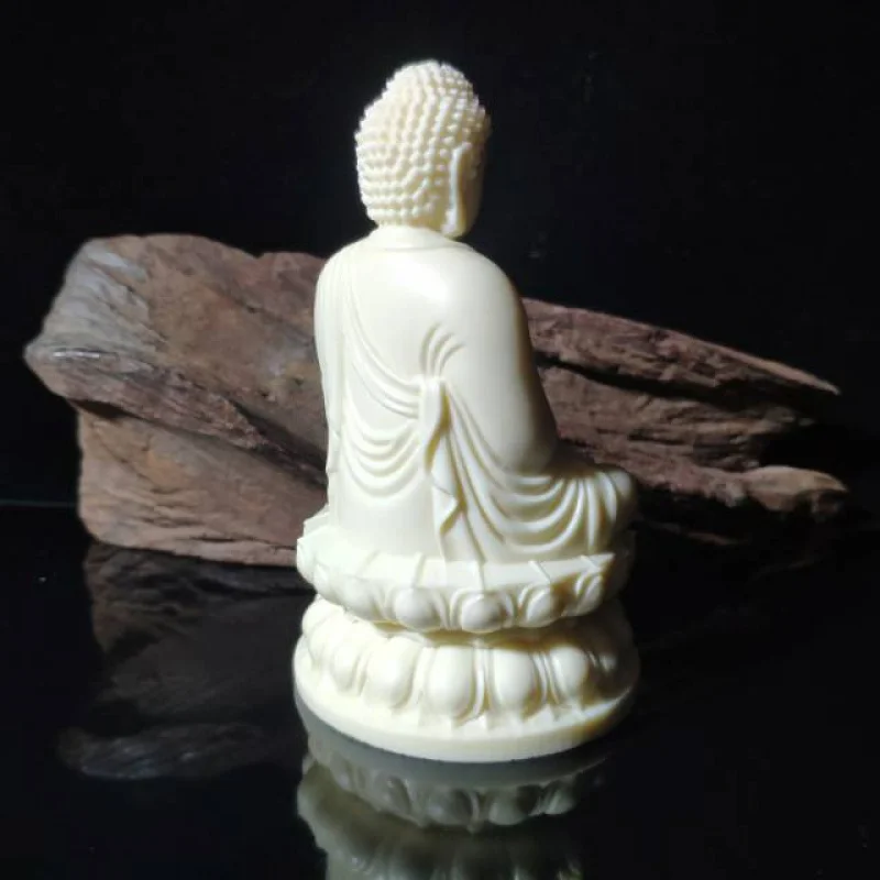 Carved Ivory Nut Sakyamuni Buddha Statue Vairocana Buddha Car Furnishings Ornaments Gift Box