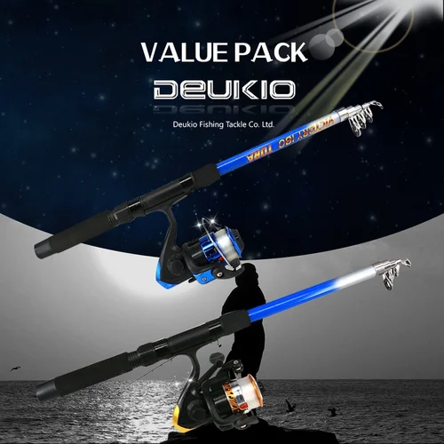 Imagen 2 del producto Combo de caña de pescar, Kits completos de 1,8 M, carrete giratorio telescópico, cebos, juego de señuelos, anzuelos de equipo de pesca de viaje, accesorios para postes para principiantes