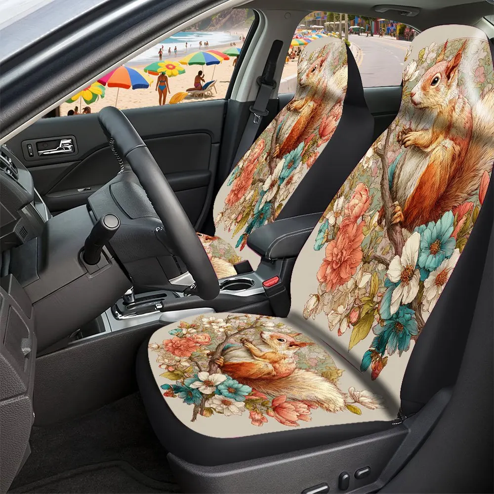 Complete Set Of Floral Design Car Seat Covers, Featuring A Festive 5pcs Arrangement For 2 Front And 3 Rear Seats. Made From High