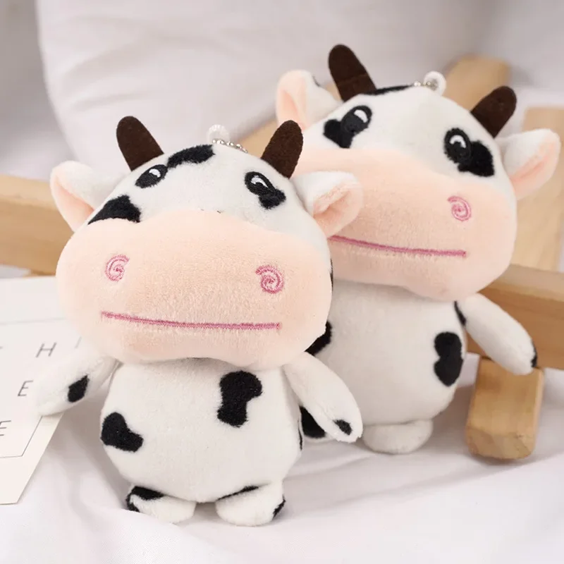 

10cm Kawaii Soft Cow Keychain Plush Pendant Stuffed Animal Toys for Kids Girls Cute Doll Keyring Bag Car Decor Accessories Gifts