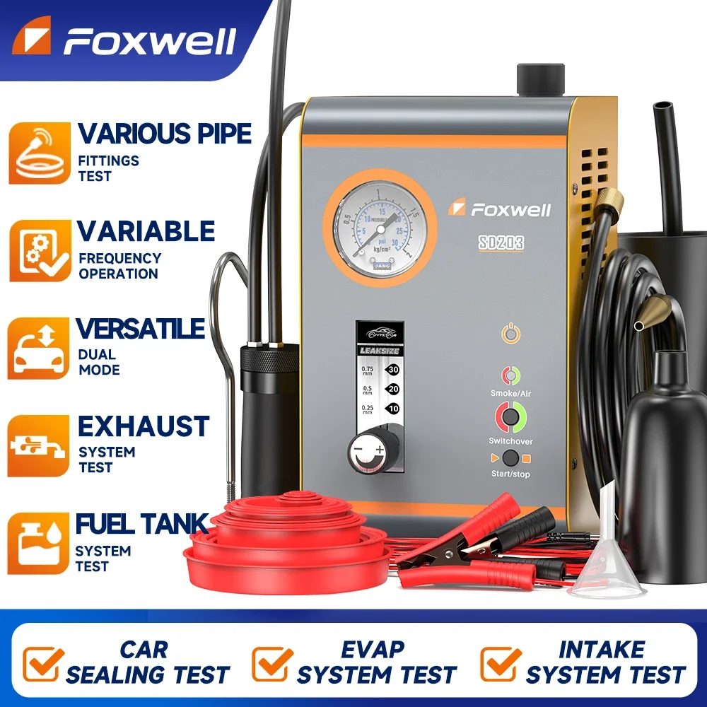 FOXWELL SD203 Car Smoke Leak Detector With Air Pump 12V EVAP Diagnostic Tool Vacuum Tester Fuel Pipe Leakage Locator Diagnostic