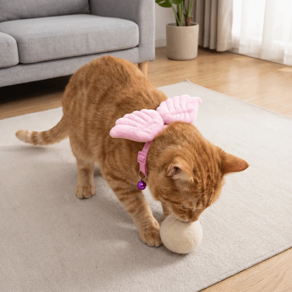 Cute Adjustable Plush Wings Cat Collar Solid Color Soft Pet Collar Lightweight Not Tight Nor Loose Pet Dressing Daily Use