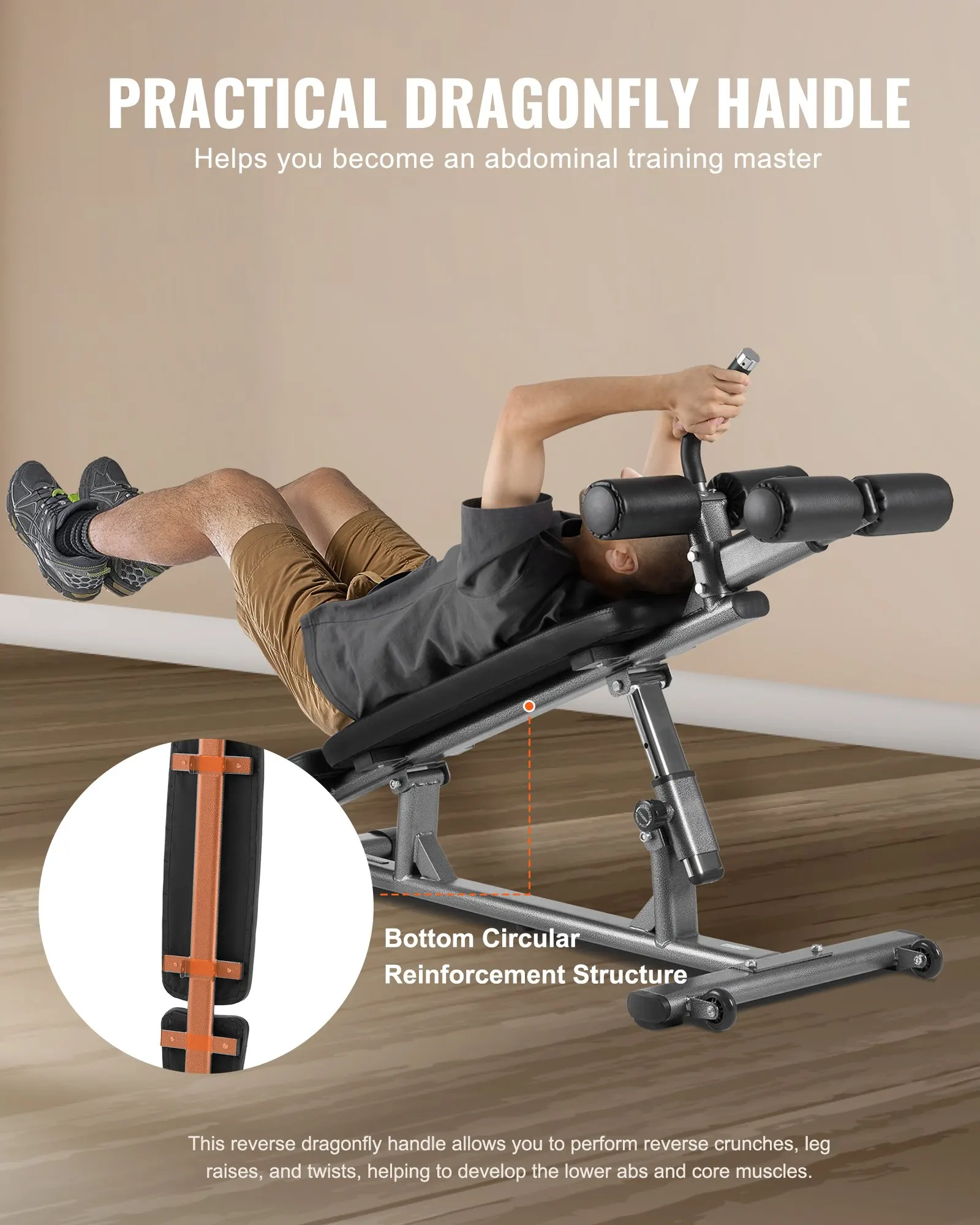 Appareil de fitness pour sit-ups, entraîneur de muscles abdominaux, réglable sur quatre niveaux (1630 x 620 x 1055 cm), entraîneur de dos (avec une capacité de charge de 454 kilogrammes) - Convient pour les séances d'entraînement en salle de sport et à domicile, l'entraînement de force et l'entraînement musculaire du corps entier.