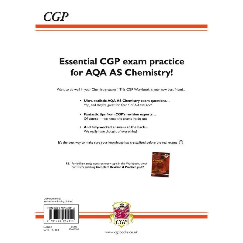 ALevel الكيمياء AQA السنة 1 AS مصنف ممارسة الامتحان يتضمن الإجابات CGP كتب التنسيق منشورات المجموعة 9781782949114