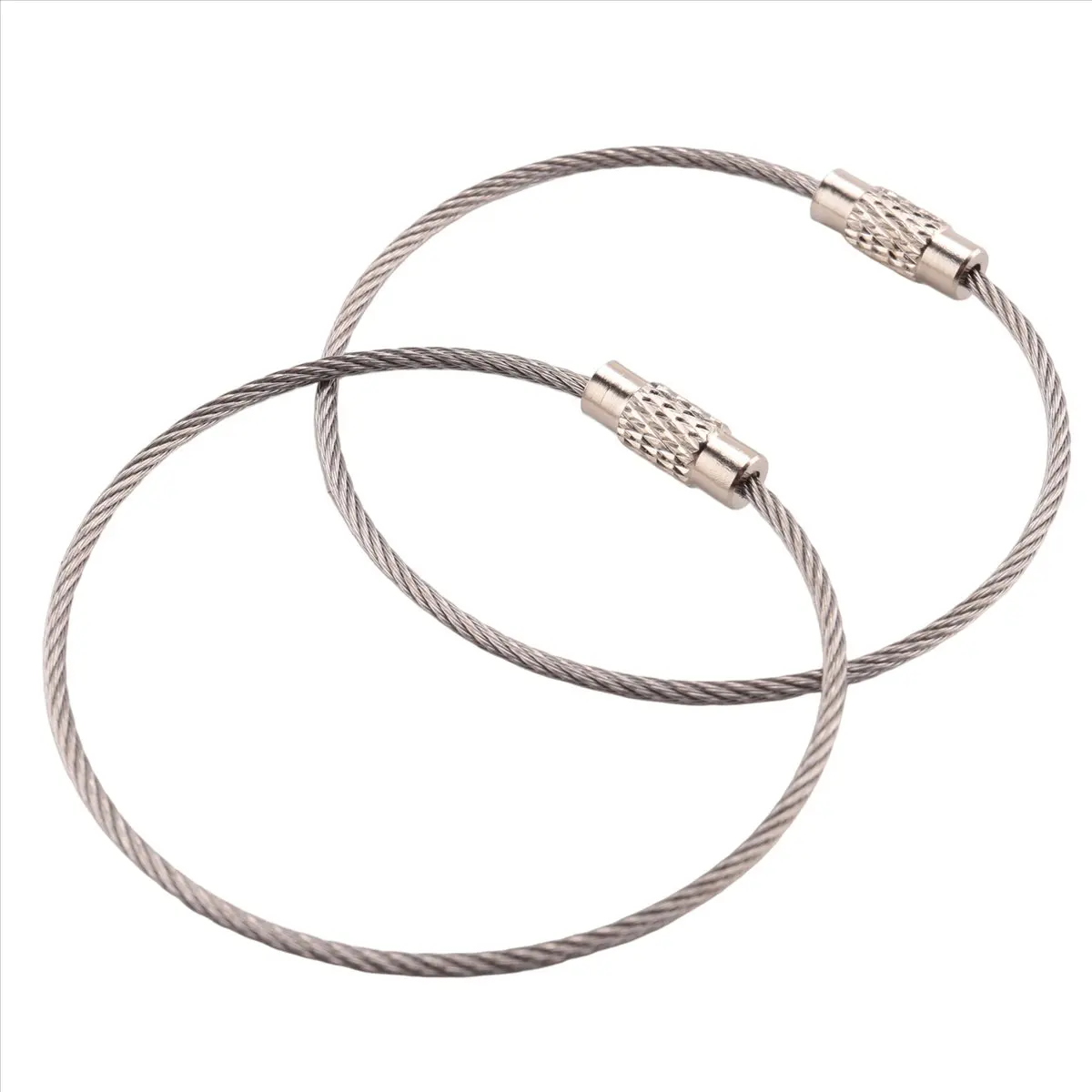 AT16 20Pcs Stainless Steel Wire Key Chain Ring Holder Metal Cable Wire Lanyard with Screw Locking for Outdoors Hanging