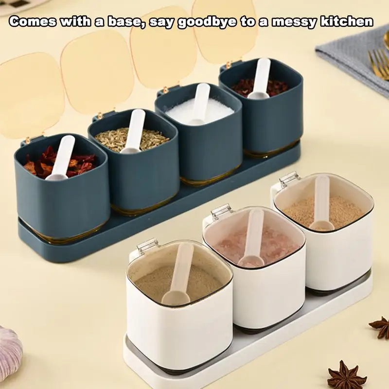 Spices Jars With Spoon Handy Condiments Jars With Spoons Condiment Jars Set Kitchen Seasoning Jar Set Multi Container For Salt