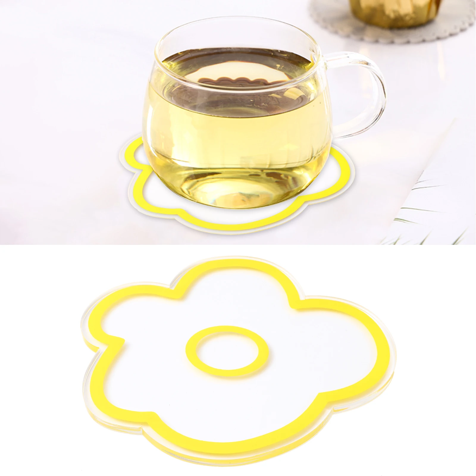 

Acrylic Heat Insulation Coaster Transparent Cup Mat Flower Shaped Placemat Decorative Table Mat For Kitchen Restaurant Home Use