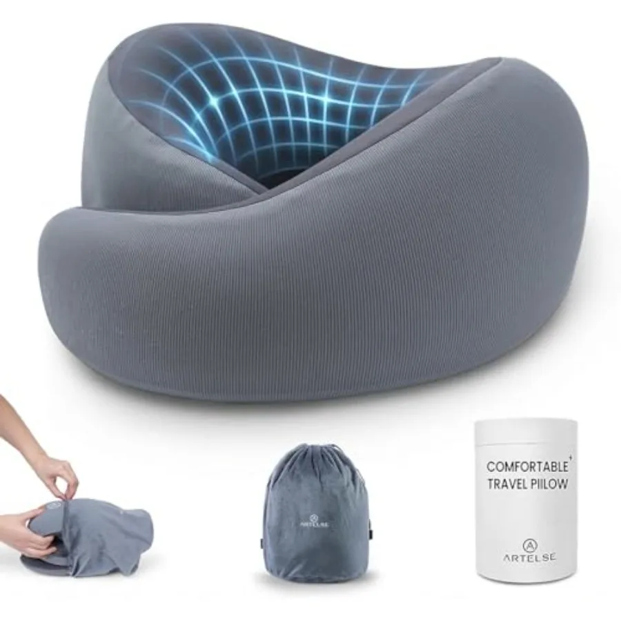 

Neck Travel Pillow - Memory Foam Travel Pillow for Airplane, Washable Comfortable Breathable Cover, 360 Degree Support Ergonomi