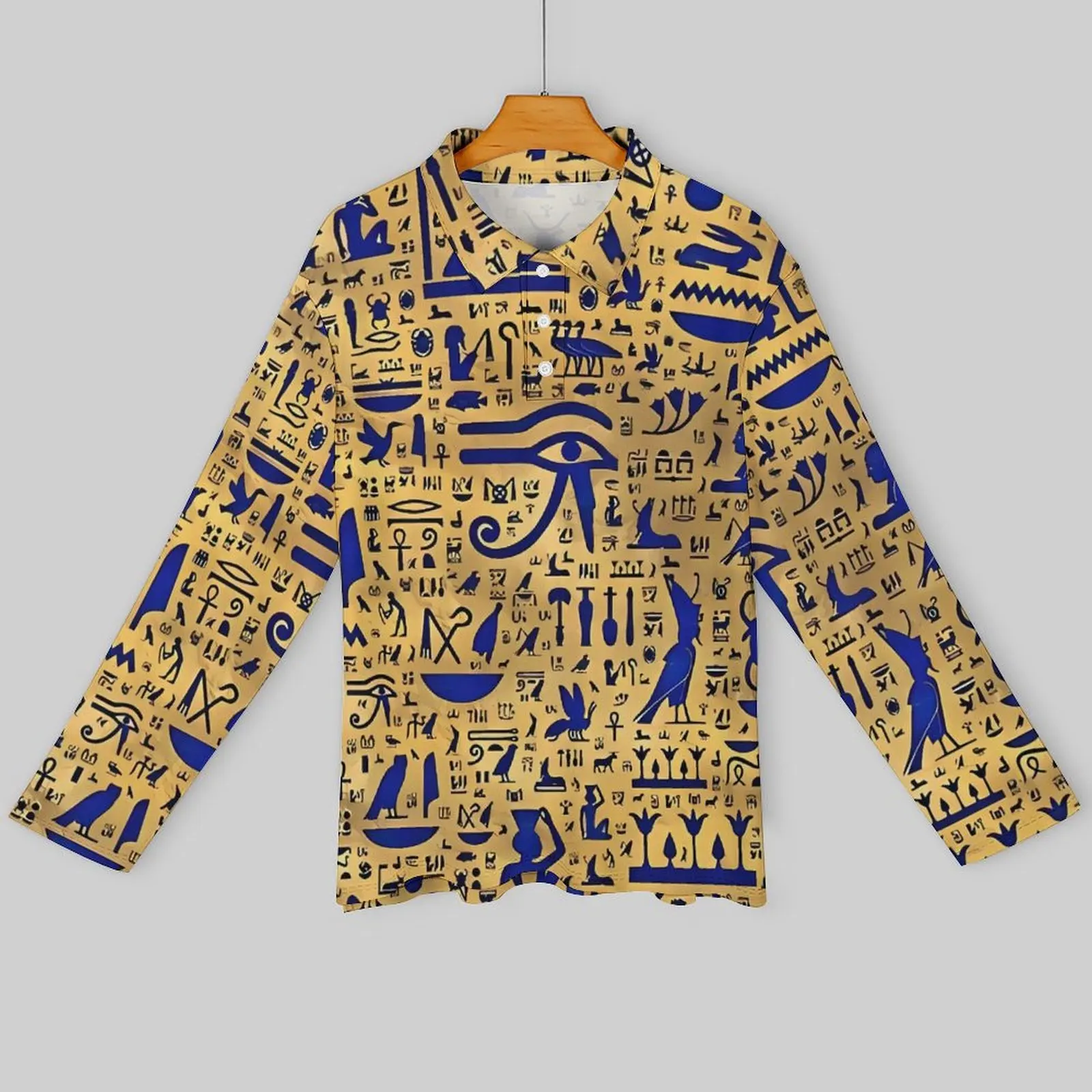 Ancient Egyptian Art Casual Polo Shirts Lapis Lazuli and Gold T-Shirts Long Sleeve Print Shirt Spring Stylish Oversized Clothes