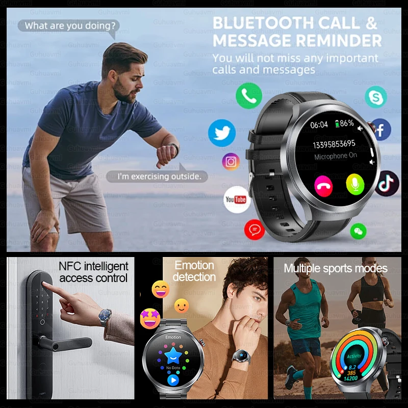 2025 جديد الصحة المقتفي الدهون في الدم حمض اليوريك الساعات الذكية AMOLED شاشة BMI قياس الدهون في الجسم BT دعوة ECG + PPG ساعة ذكية رجل