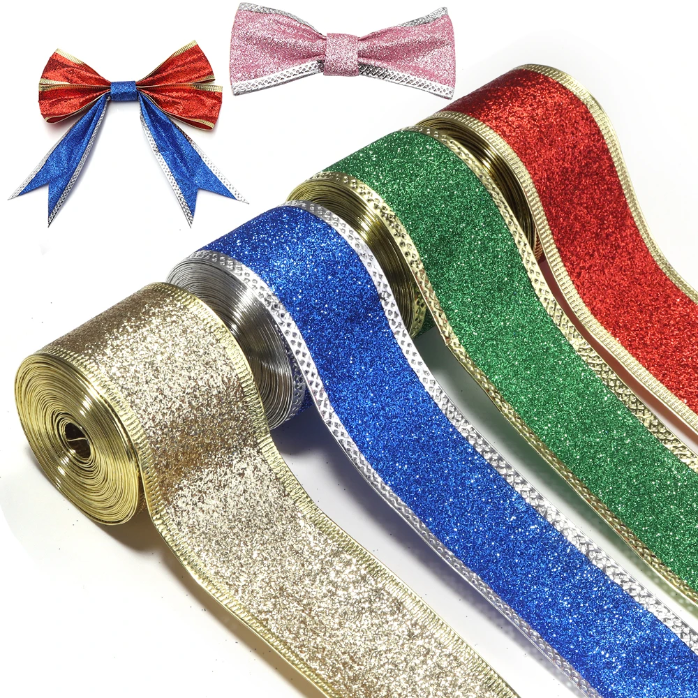 5 m/Rolle 3,8 cm glänzendes Glitzer-Weihnachtsband, handgemachte Schleifen, Geschenkverpackungsband, DIY-Weihnachtsbaum, Festdekoration für Partys – Detail 3