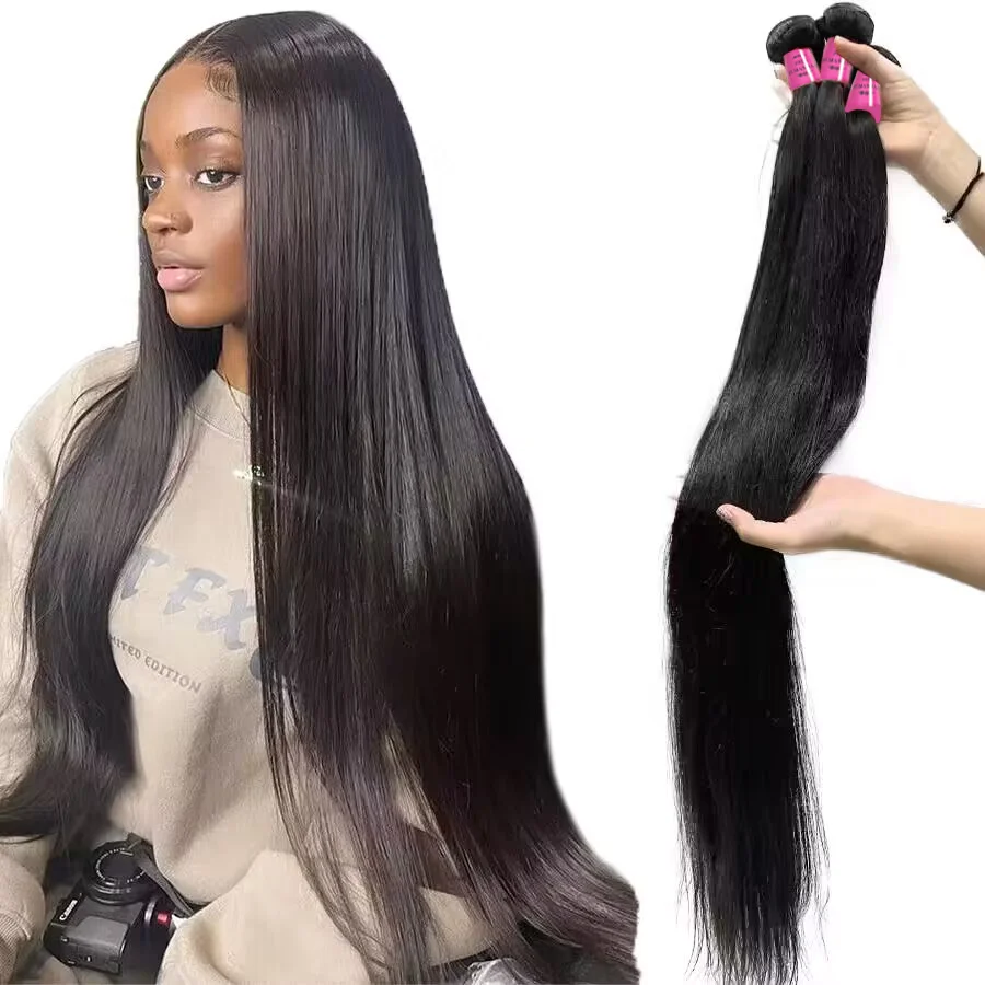 26Inch Human Hair Bundles 10A Brazilian Raw Hair Weave Bundles 30 38 40 Inch Straight Human Hair Bundles Hair Extensions