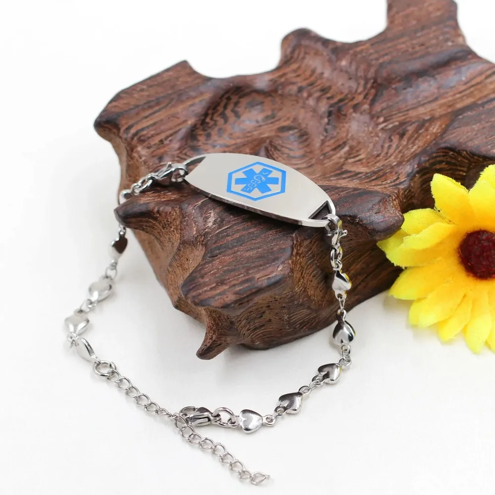 

Бесплатные индивидуальные браслеты с идентификацией медицинской сигнализации, женский регулируемый браслет из нержавеющей стали для экстренной помощи, алергии