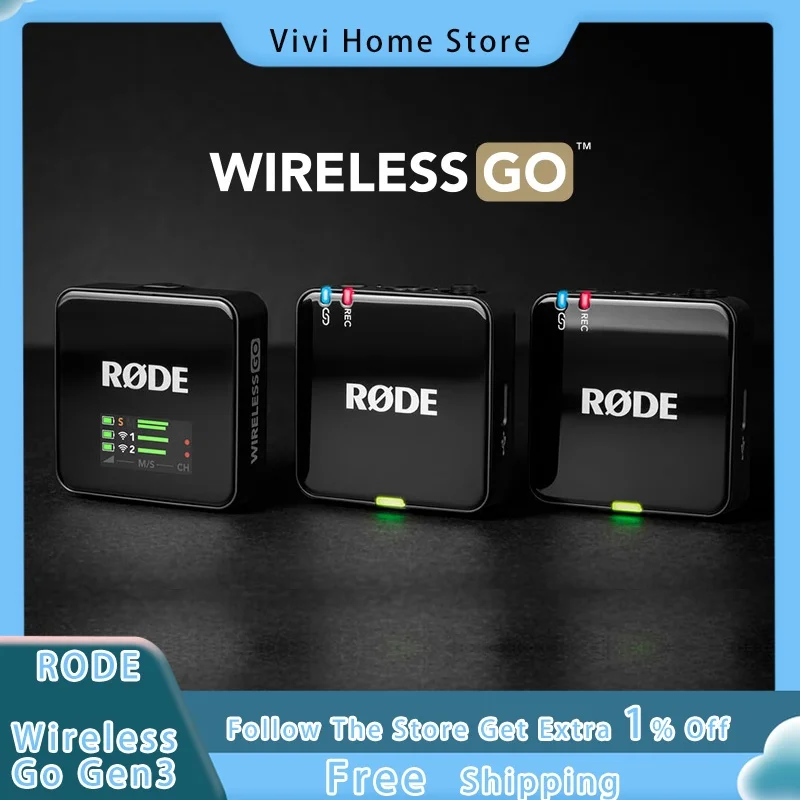 RODE Wireless Go Gen3 Wireless Collar Microphone 1-to-2 Live Recording VLOG Compatible with Computers, Cameras and Mobile Phones