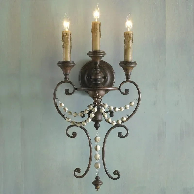 European Antique 3-Light Wall Sconce – Vintage Bronze Wall Lamp for Villa, Homestay & Background LightingGoods in stock