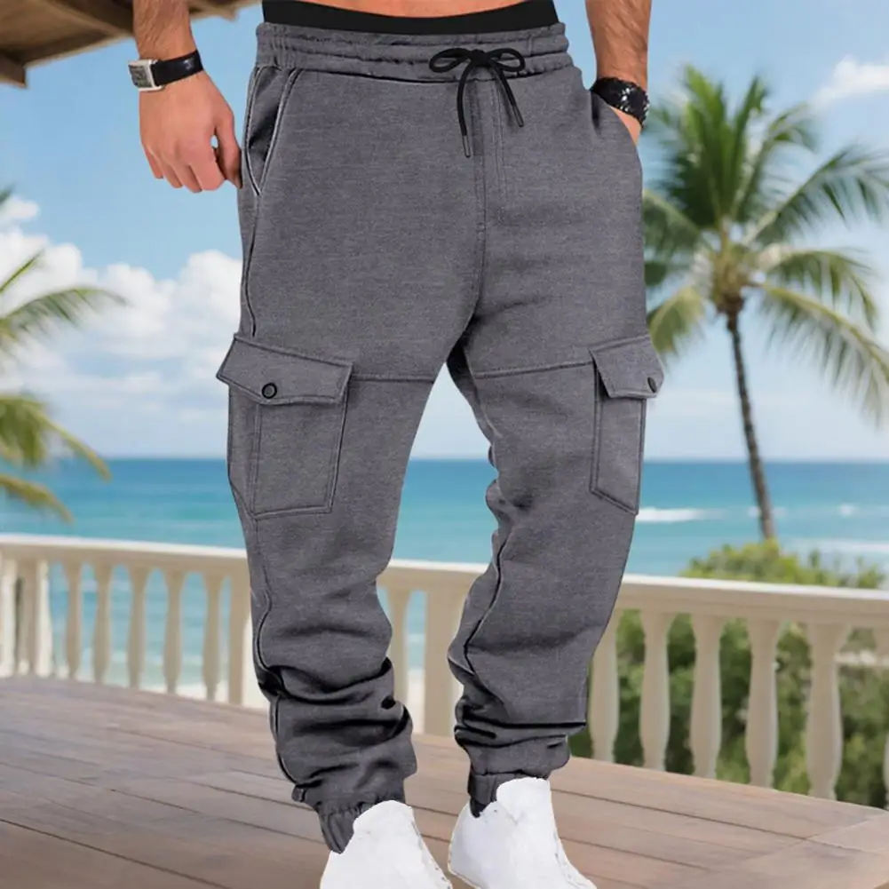 

Polyester Fabric Pants Winter Cargo Pants for Men Warm Stylish Baggy Trousers with Drawstring Waist Ideal for Work Street Wear