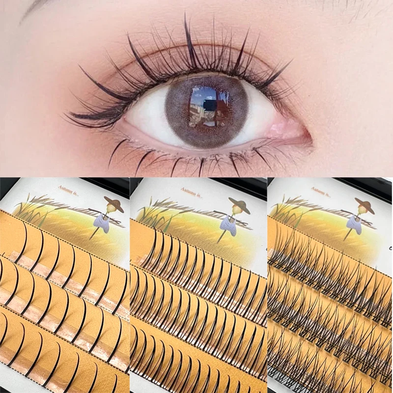 A/M Shape Premade Eyelashes Makeup Individual Lashes Cluster Spikes Lash Wispy Premade Russian Natural Fluffy False Eyelashes