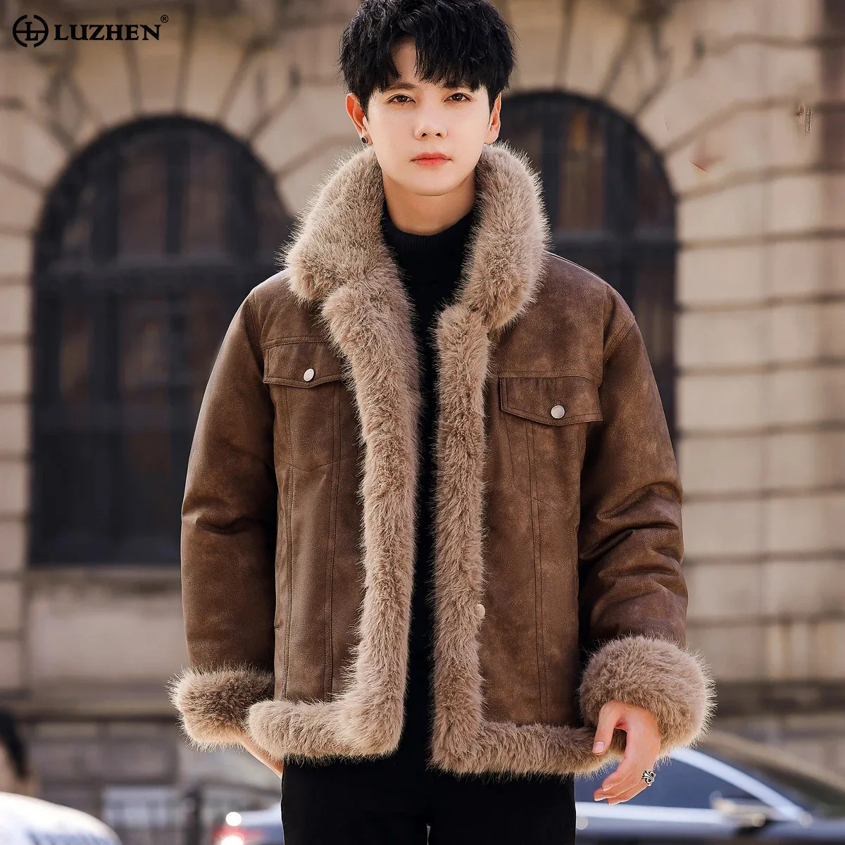 

LUZHEN куртка куртка с интегрированным меховым лацканом флисовая зимняя теплая многофункциональная повседневная одежда новый дизайн хлопковые пальто мужские JY4658