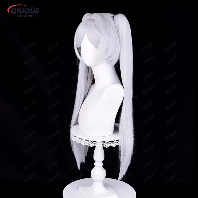 2025 yiyi Anime At The Funeral Frieren Cosplay Wig Rambut Sintetis Tahan Panas Model Kuncir Kuda Panjang Warna Putih Perak + Wig