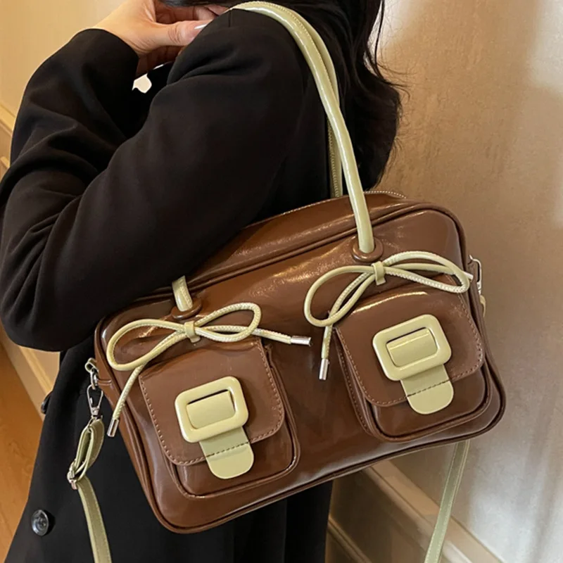 2025 New Retro Bow Boston Bag - Small Crossbody Shoulder Bag, Lightweight Designer Purse, Vintage Handheld Bag