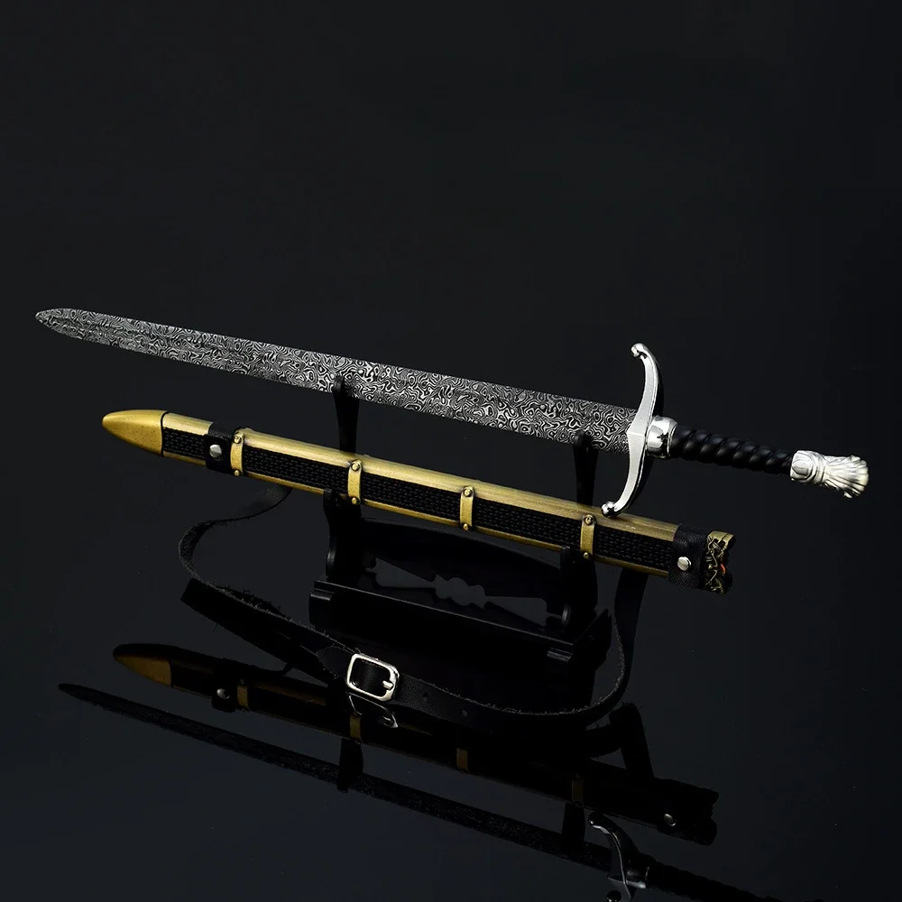 Arma cavaliere medievale spada Longclaw film periferiche 30cm metallo Melee modello di arma spada Samurai con cinghie regali giocattoli ragazzi