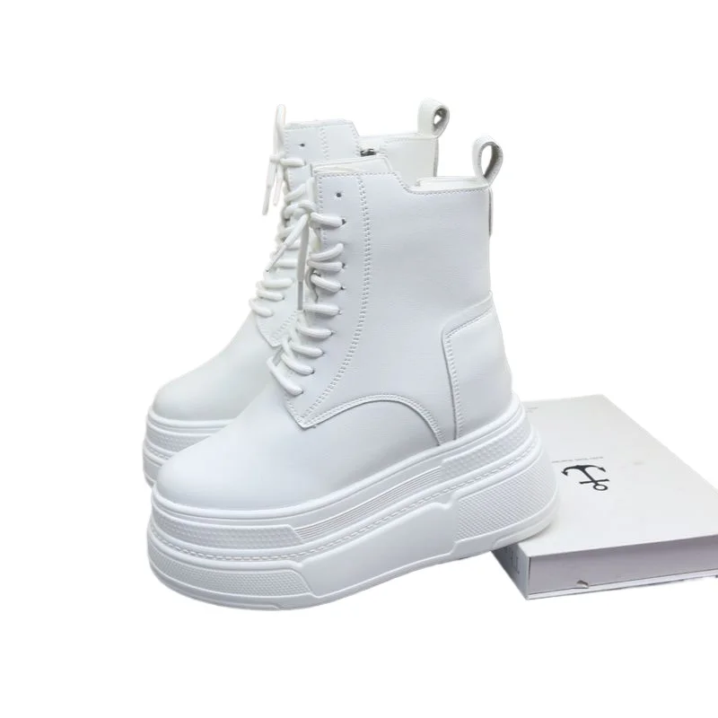 

Super High Heel 14cm High Top Little White Shoes Women's 2025 Autumn and Winter New Muffin Thick Sole Inner Height Increase