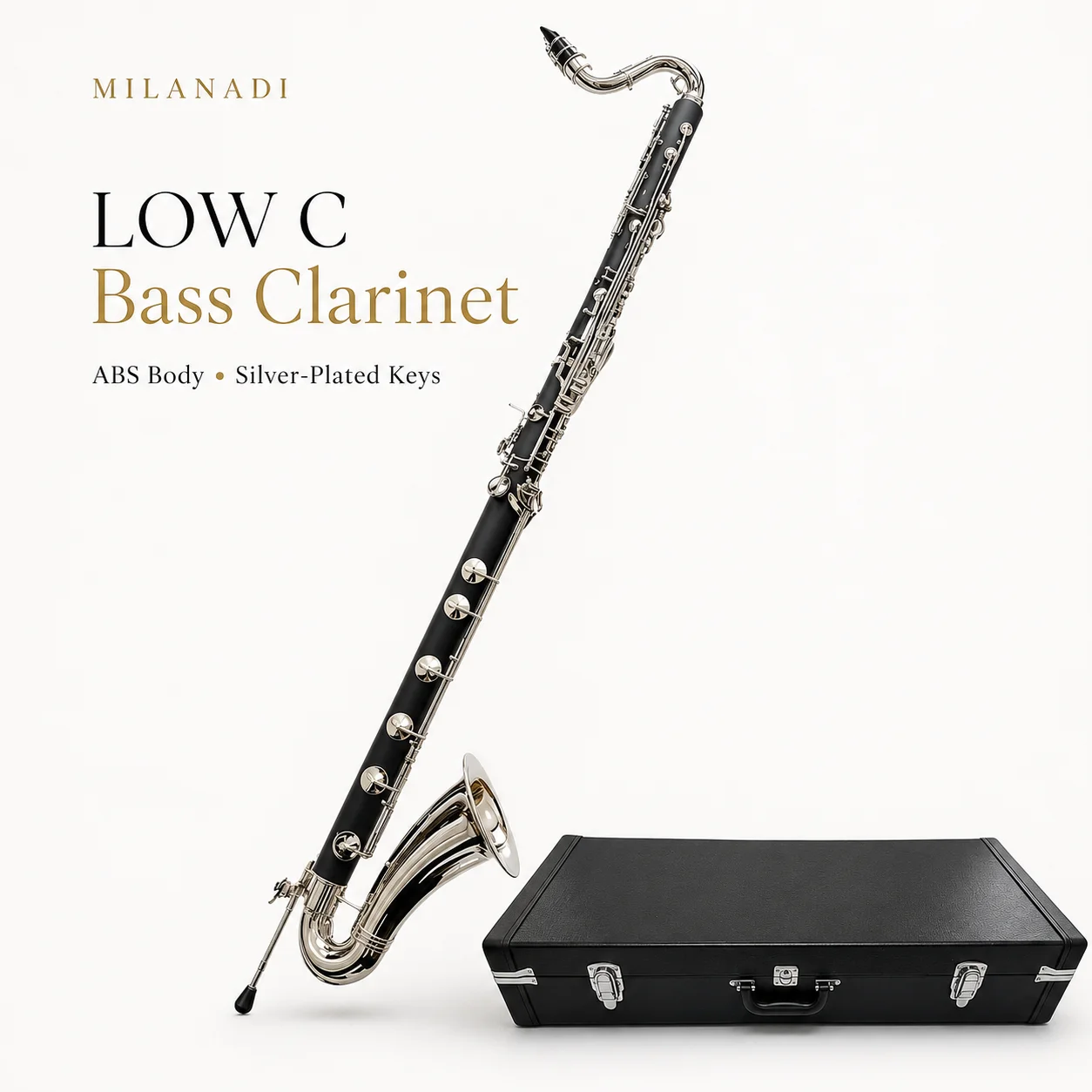 Professional Bass Clarinet Low C Bb Key Clarinet with Case Nickel Plated keys