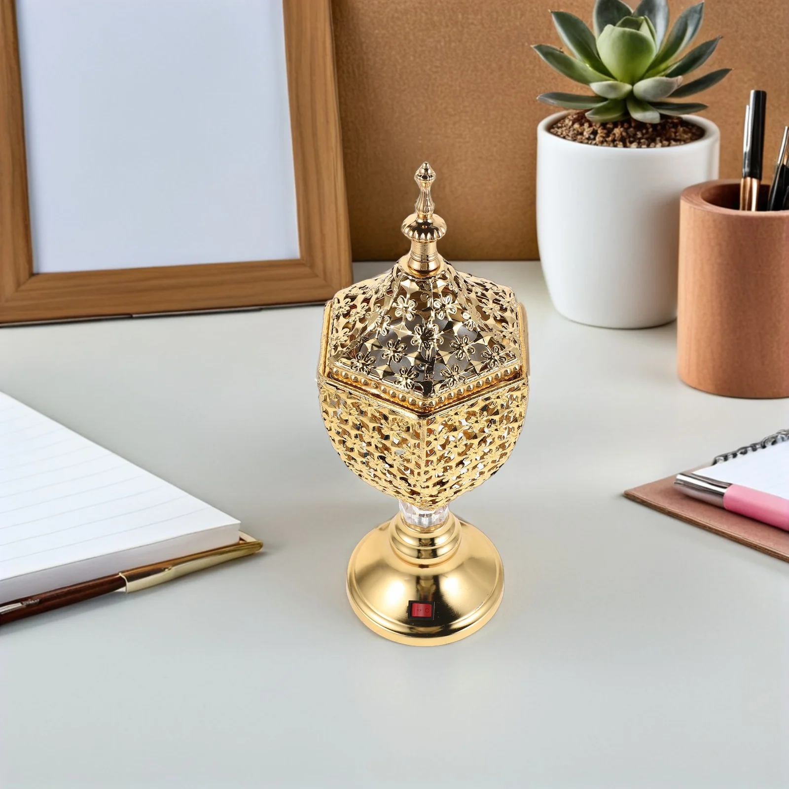 

Modern Electric Incense Burner Golden Us Plug Whisper Quiet Aroma Warmer for Office Home Tabletop Decor Censer for Oud