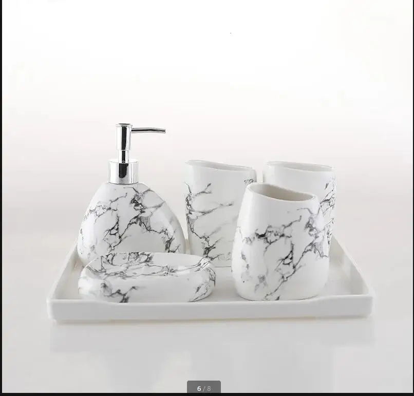 Imitation Marble Pattern Ceramic Bathroom Soap Dispenser Set Tumbler Toothbrush Holder Wash Suit Home Accessories