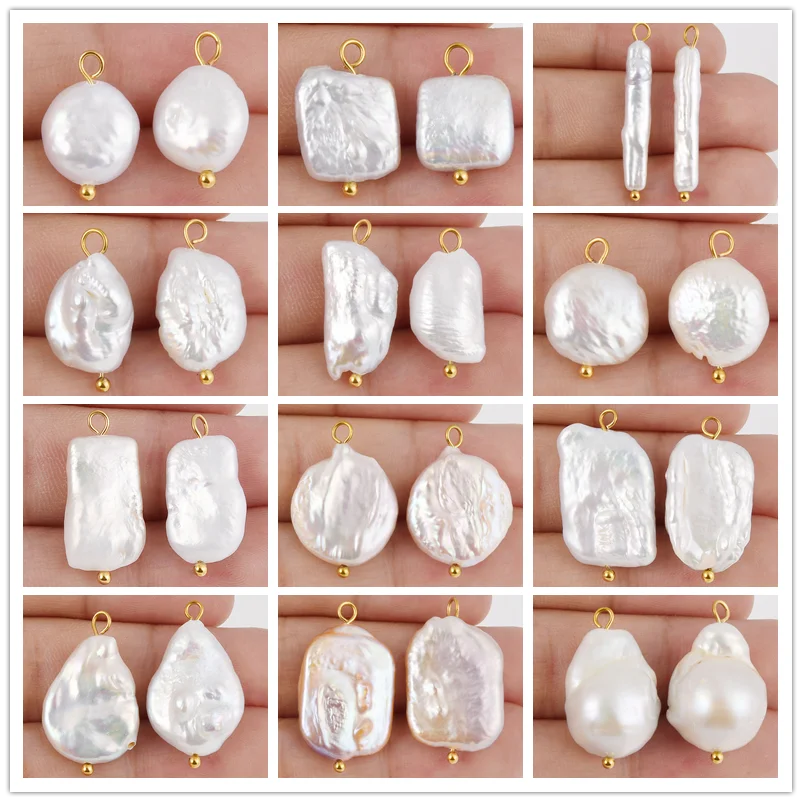 2pcs Gold Color Ring Real Natural Pearl Charm Pendants For Jewelry Making Earrings Necklace Stainless Steel Findings Accessories