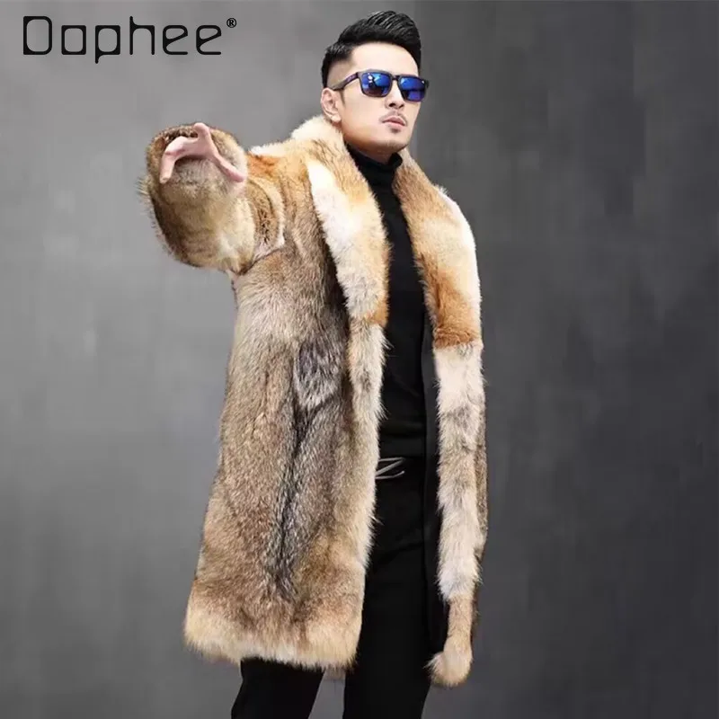 Legal bonito casaco de pele do falso masculino high-end grande lapela engrossado quente cor misturada casaco de pele de vison nova moda de inverno roupas masculinas