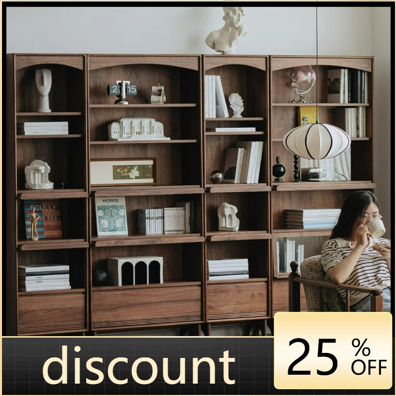 

LTT retro black walnut bookcase living room dust glass display case storage combination bookshelf