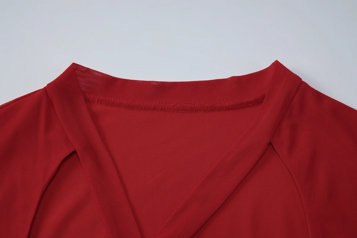 Hugcitar Modisches, einfarbiges, kurzärmeliges Patchwork-Mesh-Top mit Schnürung, sexy Crop-T-Shirt, Damenkleidung, Party, Nachtclub, T-Shirts – Detail 5